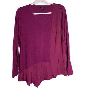 VERA WANG SZ XL BURGANDY ASYMMETRICAL KNIT LONG-SLEEVE V-NECK CASUAL BLOUSE TOP